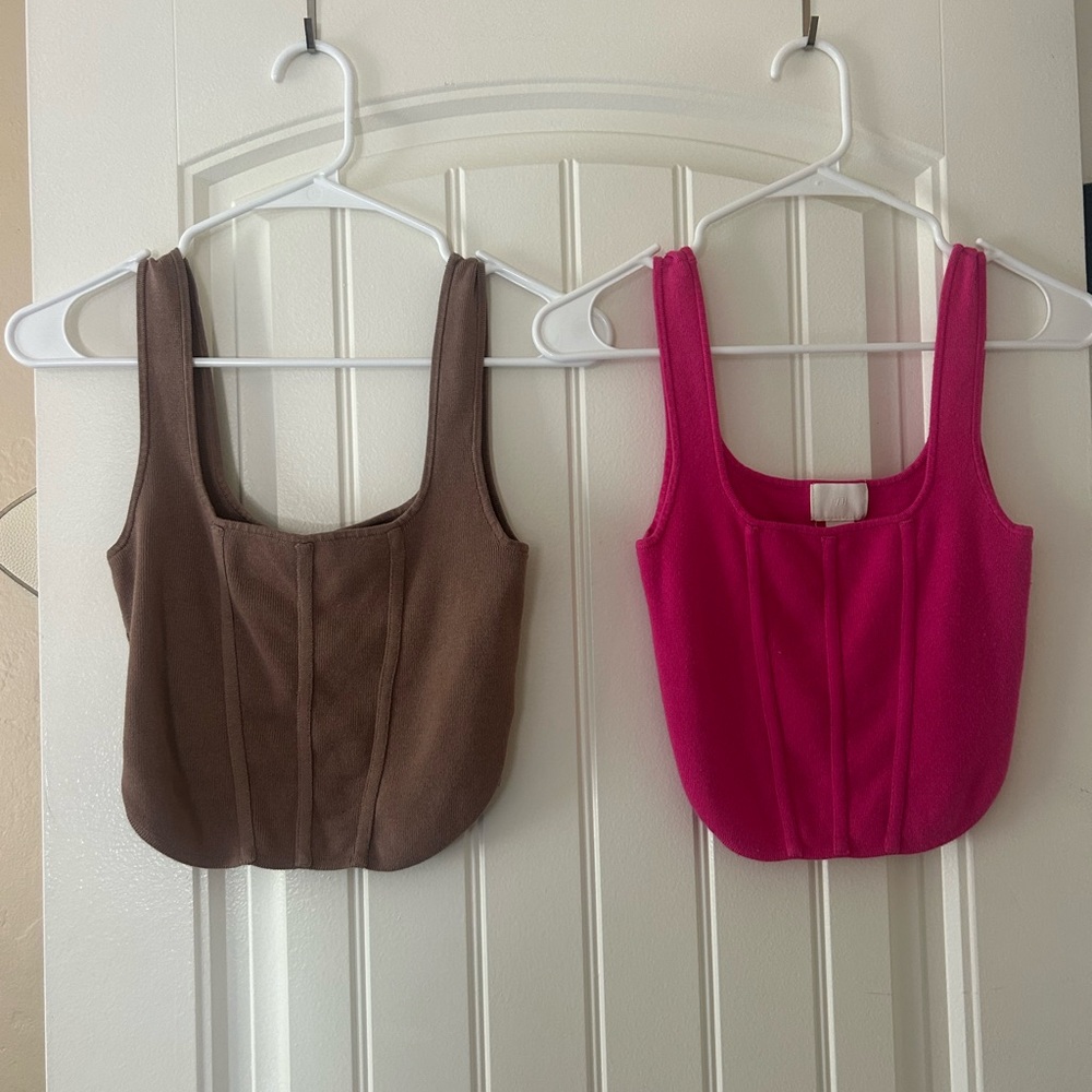 H&M Brown and Pink Fitted Crop Tank Tops small